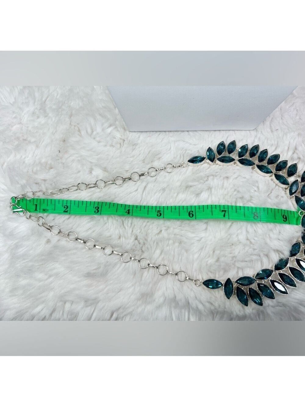 Emerald 925 Faceted Large Synthetic Gemstone Necklace - Picture 3 of 6